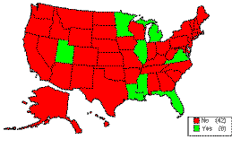 US map showing which states answered yes or no to HMA aggregate. VA, FL, MS, LA, UT, WI, IL, and MI answered yes. Rest of states answered no.