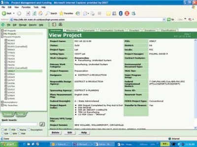 Screenshot of a project in Ellis using the Web-based BTRS program.