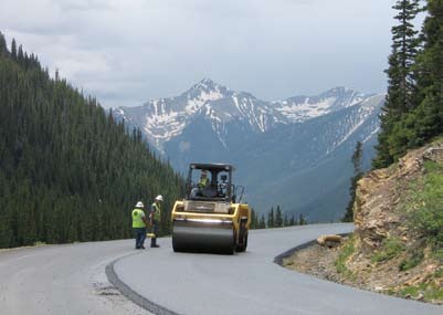 Paving near 10,000' elevation on US 550 at Molas Divide near Silverton.