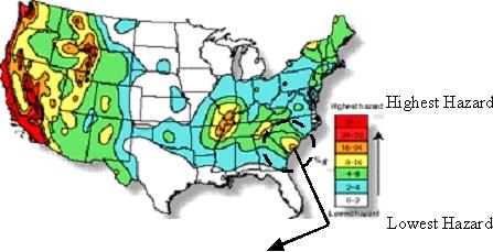 USGS seismic hazard map showing location of South Carolina.
