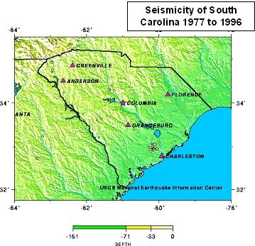 Seismicity of South Carolina from 1971 to 1996
