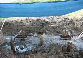 Image showing field test to measure micropile lateral stiffness.