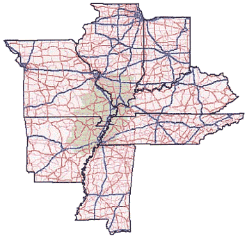 This figure is a road map for States in the new Madrid seismic zone, i.e., Illinois, Indiana, Kentucky, Tennessee, Mississippi, Arkansas, and Missouri.