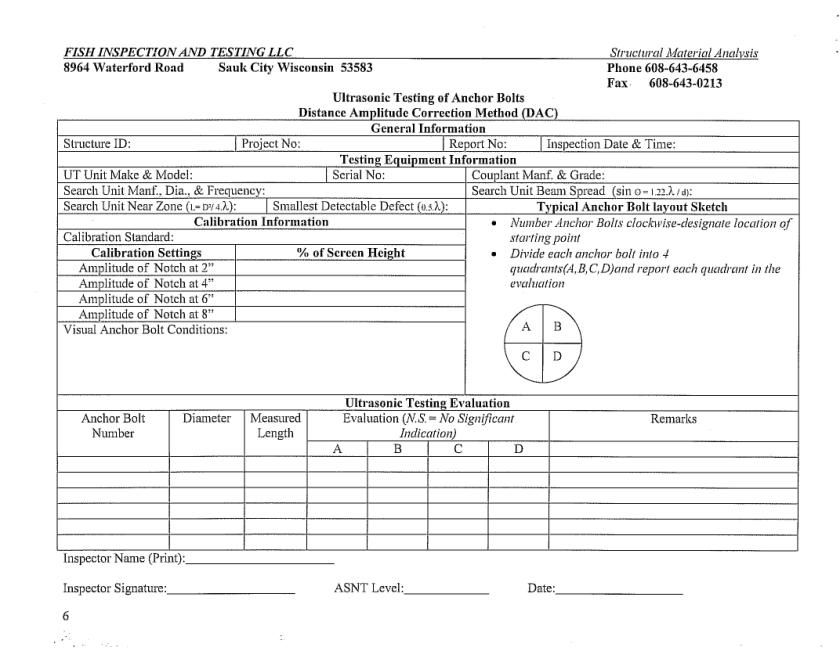 ultrasonic testing of anchor bolts form