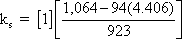 k sub s equals 1 times the quantity 1064 minus 94 times 4.406 end quantity divided by 923.