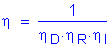 Formula: eta = numerator (1) divided by denominator ( eta subscript D times eta subscript R times eta subscript I)