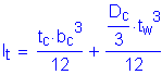 Formula: I subscript t = numerator (t subscript c times b subscript c cubed ) divided by denominator (12) + numerator ( numerator (D subscript c) divided by denominator (3) times t subscript w cubed ) divided by denominator (12)