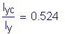 Formula: numerator (I subscript yc) divided by denominator (I subscript y) = 0 point 524