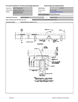 This data sheet shows the connection between a Precast Abutment and Round Cast-In-Place Piles. The detail was submitted by Minnesota Department of Transportation Bridge Office. The connection is made using a recessed blockout in the underside of the pier cap that is set over the pile. Grout is pumped into the blockout to complete the connection.
