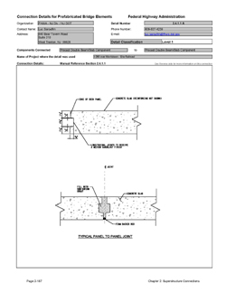 This data sheet shows the connection between a Precast Double Beam/Slab Component and Precast Double Beam/Slab Component. The detail was submitted by Federal Highway Administration - New Jersey Division / New Jersey Department of Transportation. The connection is made using a grouted shear key. This key is combined with a bolted diaphragm connection between the beams.