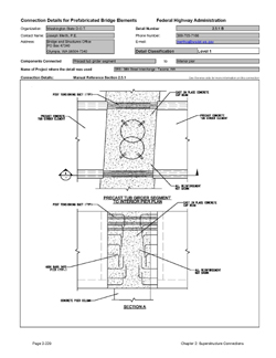 This data sheet shows the connection between a Precast Tub Girder Segment and Interior Pier. The detail was submitted by Washington State Department of Transportation. The connection is made by extending the reinforcing and post-tensioning ducts across a cast-in-place closure pour. This pour also becomes the integral pier cap.