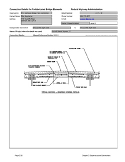 This data sheet shows the connection between a Precast full depth slab and Precast full depth slab. The detail was submitted by PCI Northeast Bridge Technical Committee. The connection is made using a cast-in-place concrete closure pour.