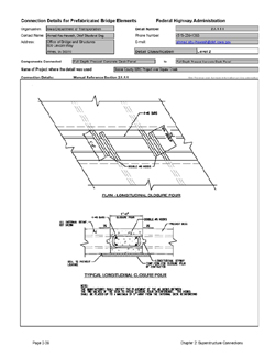This data sheet shows the connection between a Full Depth Precast Concrete Deck Panel and Full Depth Precast Concrete Deck Panel. The detail was submitted by Iowa Department of Transportation. The connection is made using overlapping looped reinforcing bars located in a grouted key.