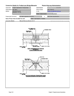This data sheet shows the connection between a P/C Slab Longitudinal Connection and Steel Girder Superstructure. The detail was submitted by Virginia Department of Transportation. The connection is made using welded steel tie plates in combination with a grouted shear key.