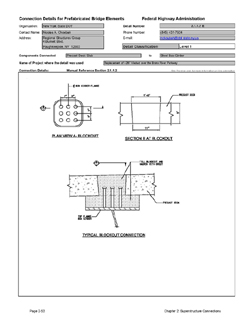 This data sheet shows the connection between a Precast Deck Slab and Steel Box Girder. The detail was submitted by New York State Department of Transportation. The connection is made using welded shear studs placed in a tapered grouted pocket.