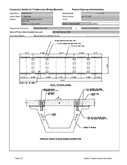 This data sheet shows the connection between a Precast Deck Slab and Prestressed PT Tub Girders. The detail was submitted by Colorado Department of Transportation. The connection is made using welded shear studs placed in a tapered grouted pocket. The studs are welded to a plate that is embedded in the concrete girder. That plate is anchored by more studs cast into the girder.