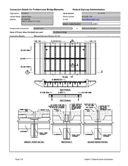 This data sheet shows the connection between a Precast Slabs and Steel Truss Stringers. The detail was submitted by New York State Department of Transportation. The connection is made using welded shear studs placed in a tapered grouted pocket. The detail also shows a grade adjustment device.