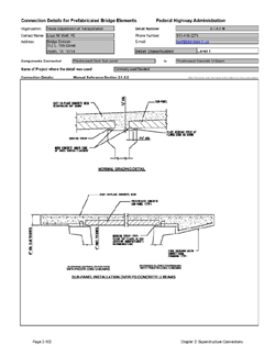 This data sheet shows the connection between a Prestressed Deck Sub-panel and Prestressed Concrete U-Beam. The detail was submitted by Texas Department of Transportation. The connection is made using a cast-in-place reinforced topping that is combined with welded shear studs placed between the partial depth panels.