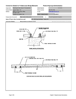 This data sheet shows the connection between a Stay-In-Place Deck Panels and Precast Trapezoidal Tub Girders. The detail was submitted by Washington State Department of Transportation. The connection is made using a cast-in-place reinforced topping that is combined with loop bars projecting from the top of the concrete girder between the partial depth panels.