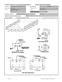 This data sheet shows the connection between a Glulam Wood Deck Panel and Steel Beam. The detail was submitted by USDA Forest Products Laboratory. The connection is made using steel clips that are clipped to the underside of the beam flange and then bolted to the underside of the deck.