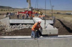 The first girder was placed mid-morning.
