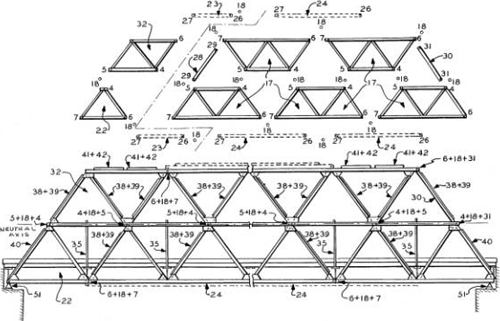 Original design detail of the Acrow Bridge as recorded by the U.S. Patent 