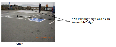 Photo depicting: "No Parking" sign and "Van Accessible" sign.