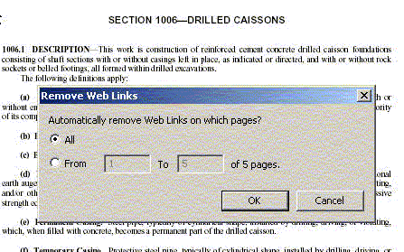 Image of the 'Remove Web Links' dialogue box used in Adobe Acrobat.