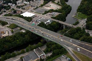 Aerial view of Pawtucket Bridge No. 550 in Pawtucket, Rhode Island.