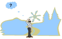 Cartoon drawing of a man standing at the beginning of the road wondering