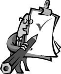 Cartoon drawing of a man with clipboard