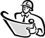 cartoon drawing of construction worker reading plans