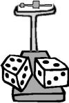 cartoon drawing of dice on a scale