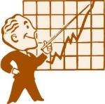 Cartoon drawing of a man pointing to a graph