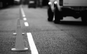 Cameo: Pylons marking the center line of a road.