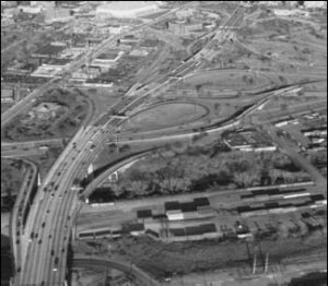 Cameo: Ariel view of a partial cloverleaf interchange on a Cleveland highway.