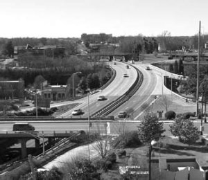 Cameo: Traffic crosses over one of the bridges spanning US 421/I -40 Business in Winston-Salem, N.C.