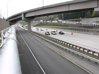 Photo showing the fly-over structure and ramps for direct-access HOV lanes.