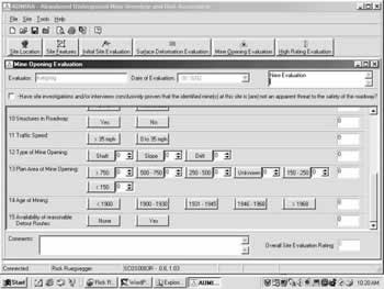 AUMRA Software Screen shot: Mine Opening Evaluation bottom