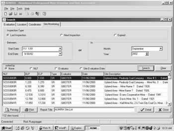 AUMRA Software Screen shot: Search - site monitoring