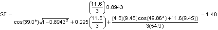 Substituting into equation 8.13 the above example problem values for the 106-OC block system, the Safety factor for this block equals 1.48.  