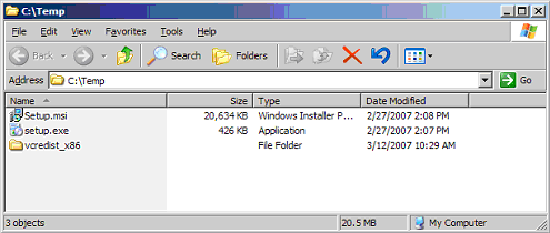 Screenshot of how to place "vcredist_x86.exe"in a sub-folder called "vcredist_x86"