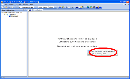 Screenshot of how to select the "Define Roadway Culvert Stations" button