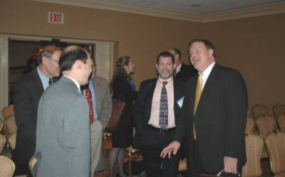 Pete Rahn (right) chatting with several audience members