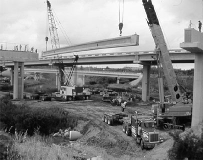 Bridge construction - placing beams