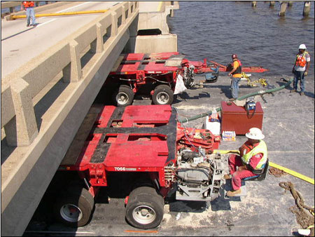 IH-10 Bridge over Escambia Bay, Florida SPMTs to realign bridge spans