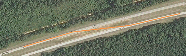 Figure 9. Photo. Aerial view of southern crossover. Southbound traffic shifts back to normal operation.