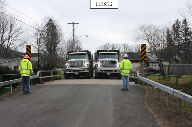Figure 32. Photo. Load test to determine the load capacity of the bridge; not normally needed to assess the deck.