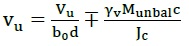 . v subscript u equals V subscript u divided by the product of b subscript 0 and d, that quotient plus/minus the product of Gamma subscript v times M subscript unbal times c divided by J subscript c.