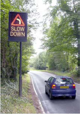 Image: Dynamic speed feedback sign system for curve in Norfolk, United Kingdom